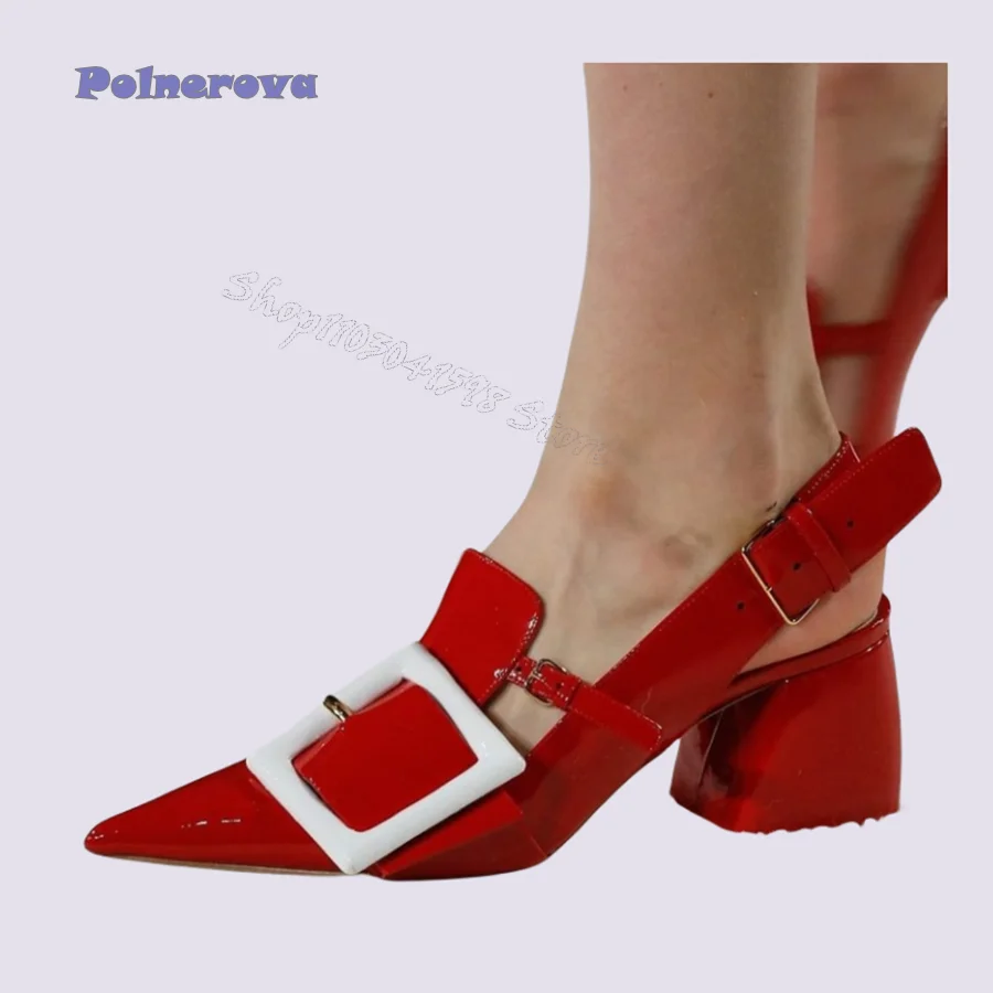 Sexy rote Lack leder Pumps spitzen Zehen quadratische Schnalle High Heel Schuhe Party dicken Absatz Frauen Schuhe 2024 neue Zapatos Para Mujere