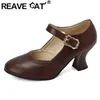 REAVE CAT Design Mary Janes Damen-Pumps, runde Zehen, seltsame Absätze, 6,5 cm, Schnallenriemen, große Größe 46 47 48, süße Dating-Damenschuhe