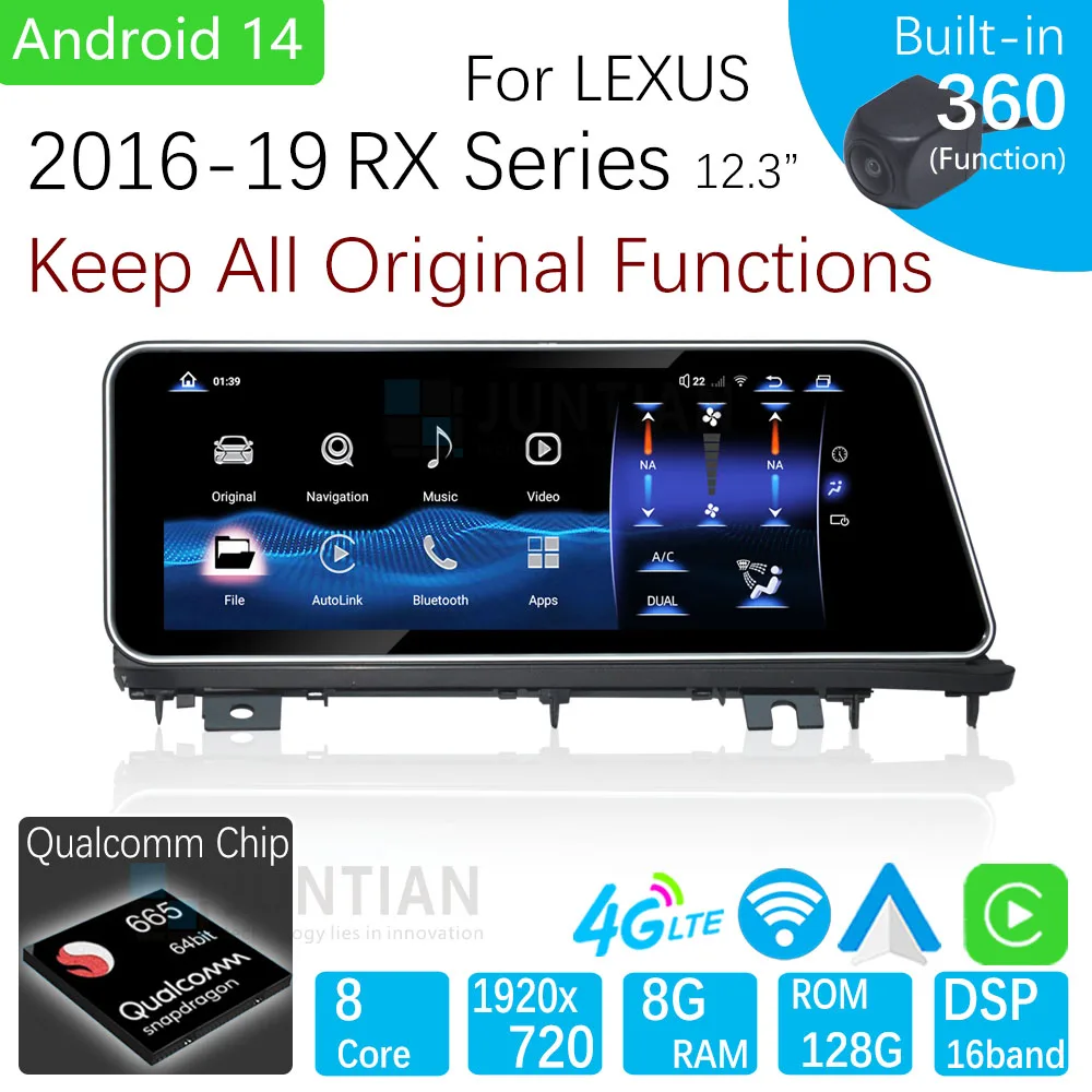 Für Lexus RX 2016-2019 Qualcomm Chips Android 14 Auto Navigation GPS Multimedia Carplay Auto 12,3 zoll HD Bildschirm spieler Image
