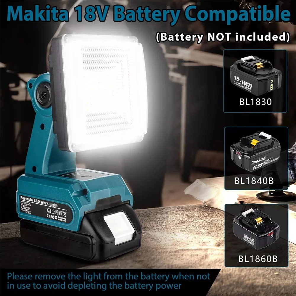 LED-Arbeitsleuchte, tragbare LED-Warnleuchte, Arbeitsleuchte, Außenbeleuchtung für Makita/Milwaukee/Dewalt/Bosch 18 V Akku (keine Batterie)