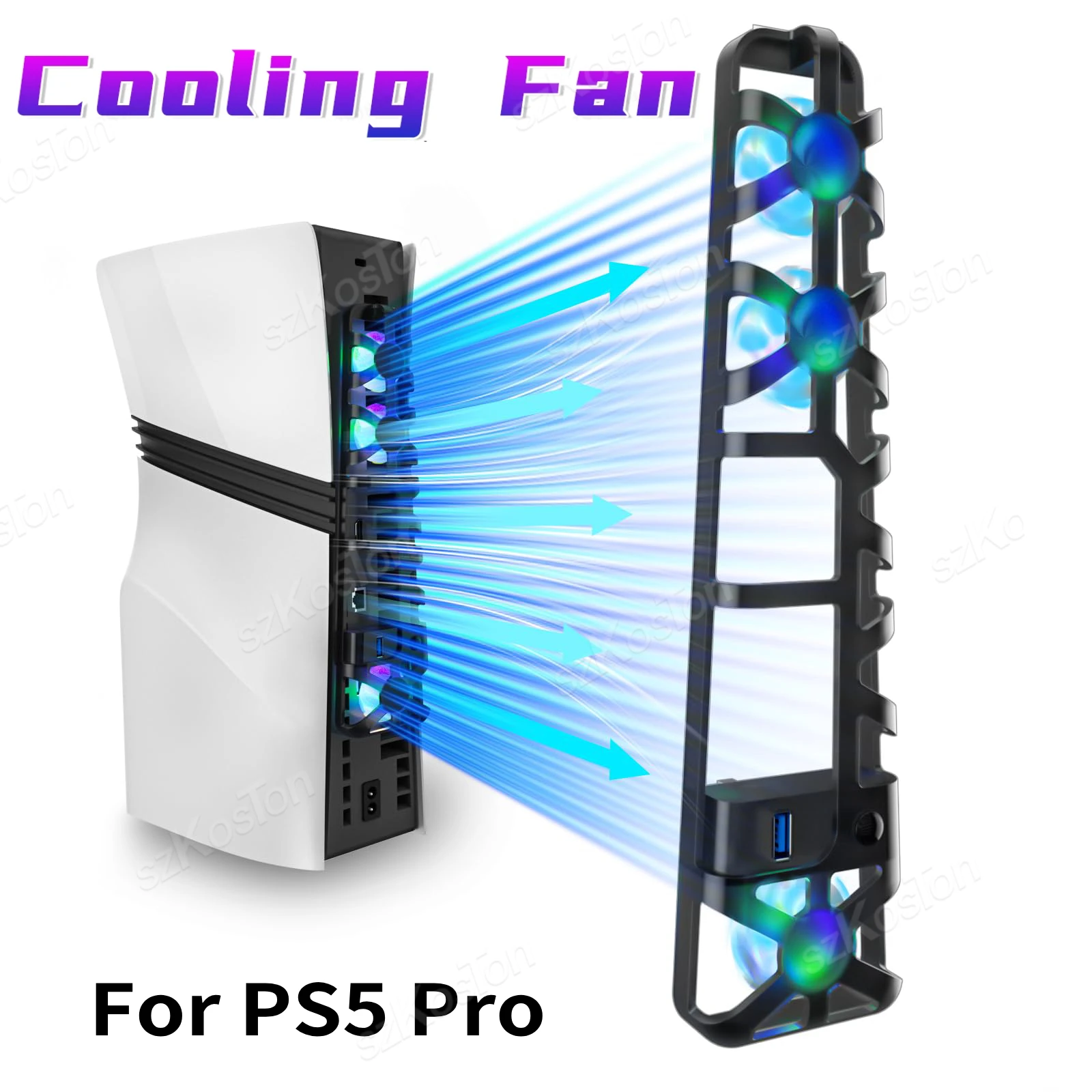 Für PS5 Pro Lüfter Externer Lüfter Leiser Kühler mit USB-Anschluss Einstellbarer Geschwindigkeitsmodus für PlayStation 5 Pro Disc Digital Edition Image