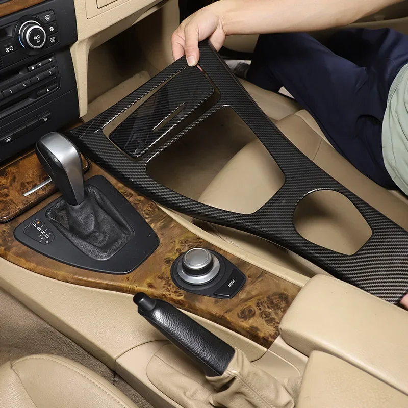 Für BMW 3er E90 E92 E93 2005-12 ABS Silber/Kohlefaser Textur Auto Konsole Getriebe Panel Rahmen Abdeckung Aufkleber Auto Zubehör Image