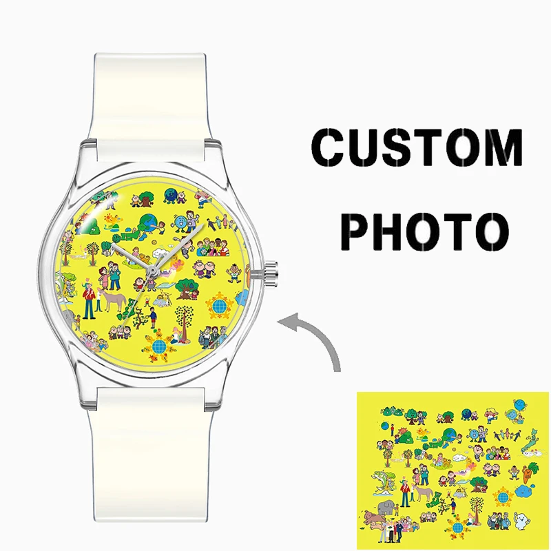 Armbanduhren mit individuellem Muster, individueller Bilddruck auf Zifferblatt, PVC-Band, Kunststoff-Armbanduhr Image