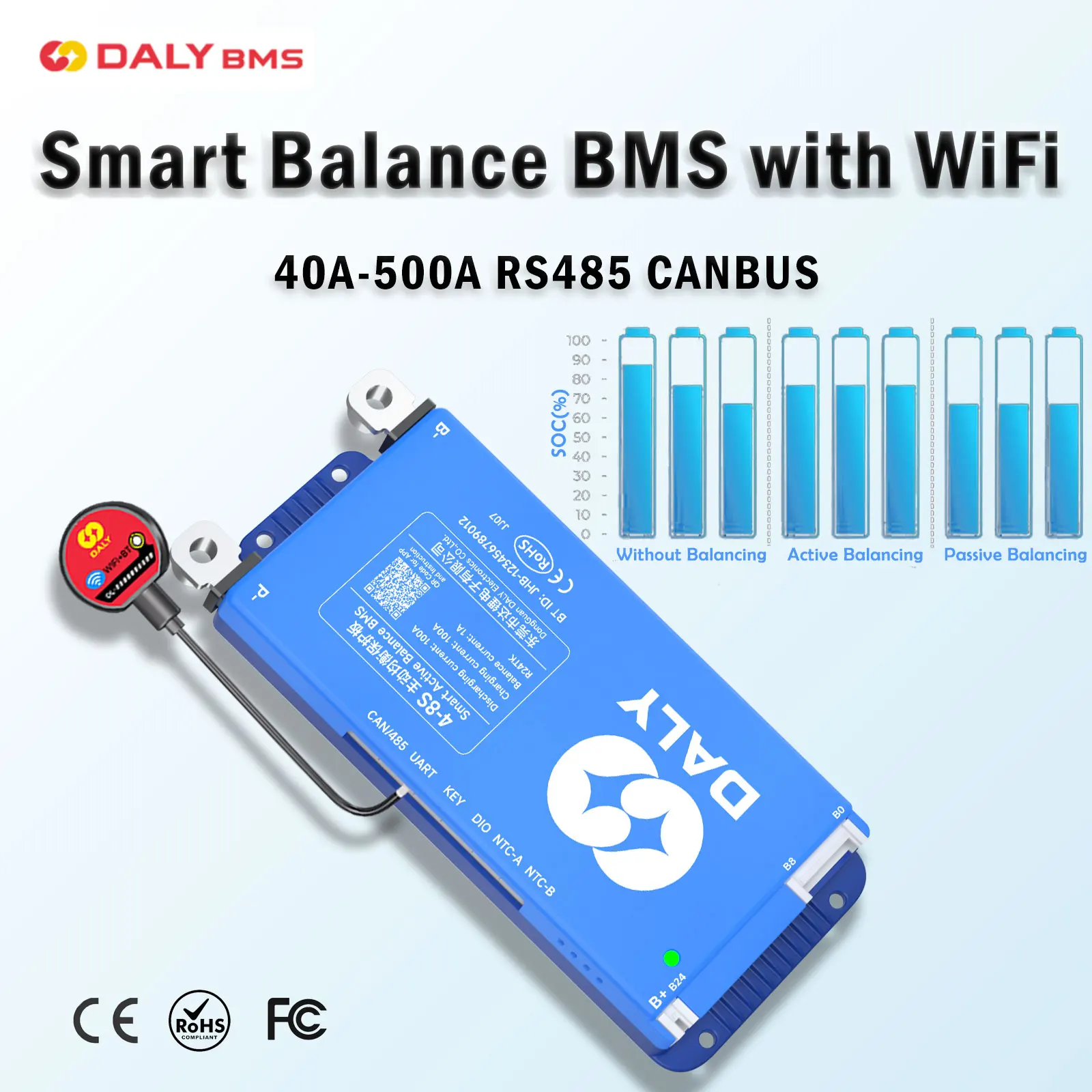 DALY Smart BMS Active Balance BMS Lifepo4 3S 4S 12V 8S 24V 16S 48V 100A 150A 250A 3,2V Li-Ion 3,7V LTO Batterie RS485 CANBUS WiFi Image