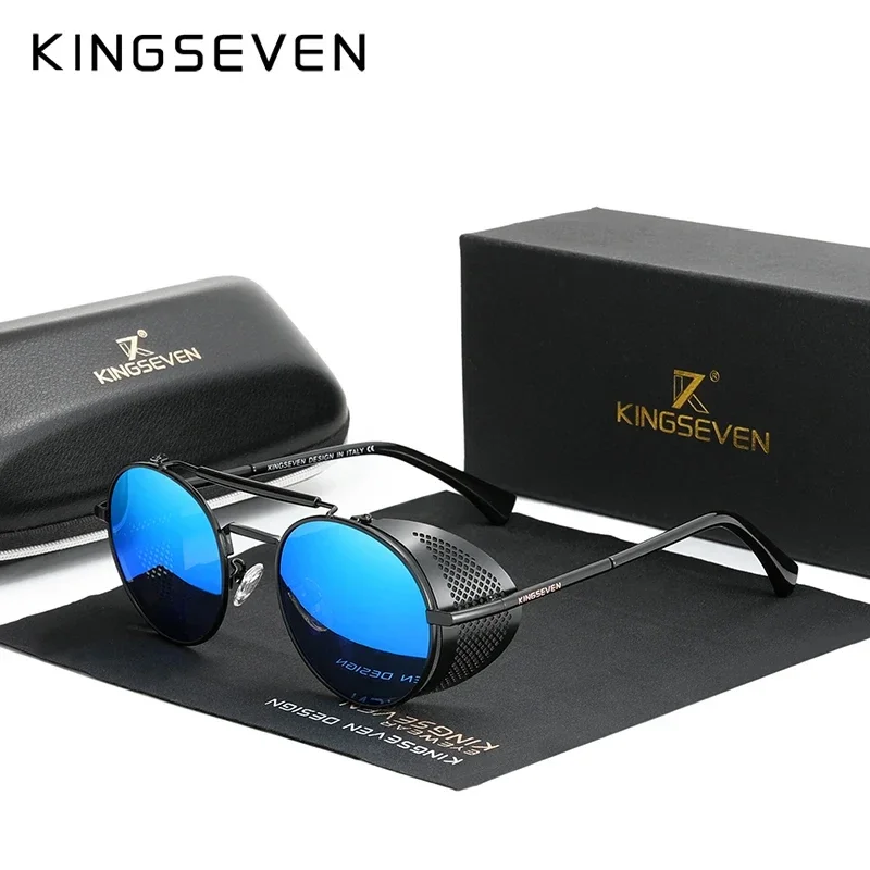 KINGSEVEN Retro Gothic Steampunk Sonnenbrille Polarisierte UV400 Männer Frauen Mode Vintage Brillen Runde Rahmen Angeln Männliche Gläser