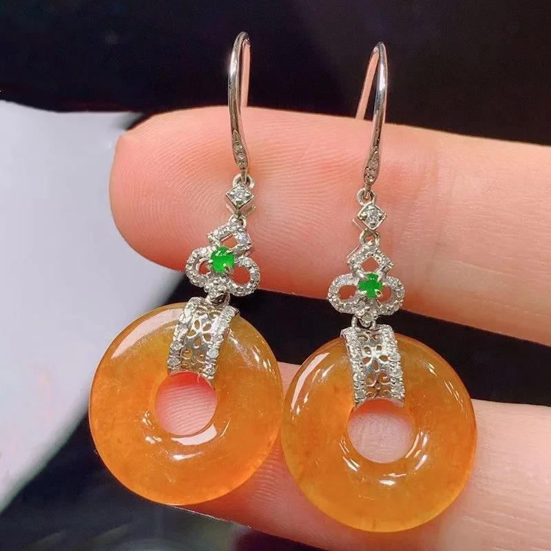 Chinesische Art neue exquisite Tropfen ohrringe kreative Vintage natürliche gelbe Jade Chalcedon Ohrringe für Frauen feinen Silbers chmuck Image
