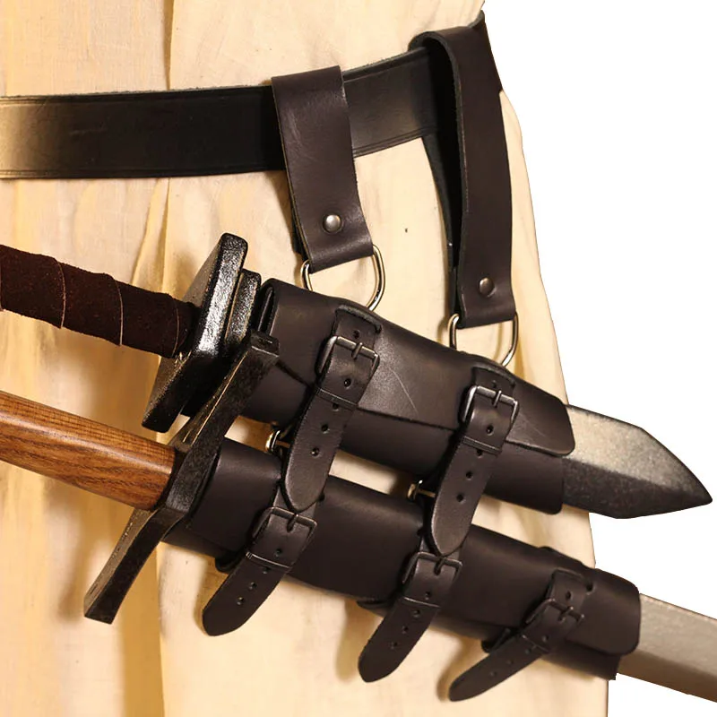 Mittelalterlicher Ritter Samurai Schwert Scheide PU Dolch Katana Scheide Halter LARP Waffenholster Wikinger Piraten Krieger Cosplay Kostüm Image