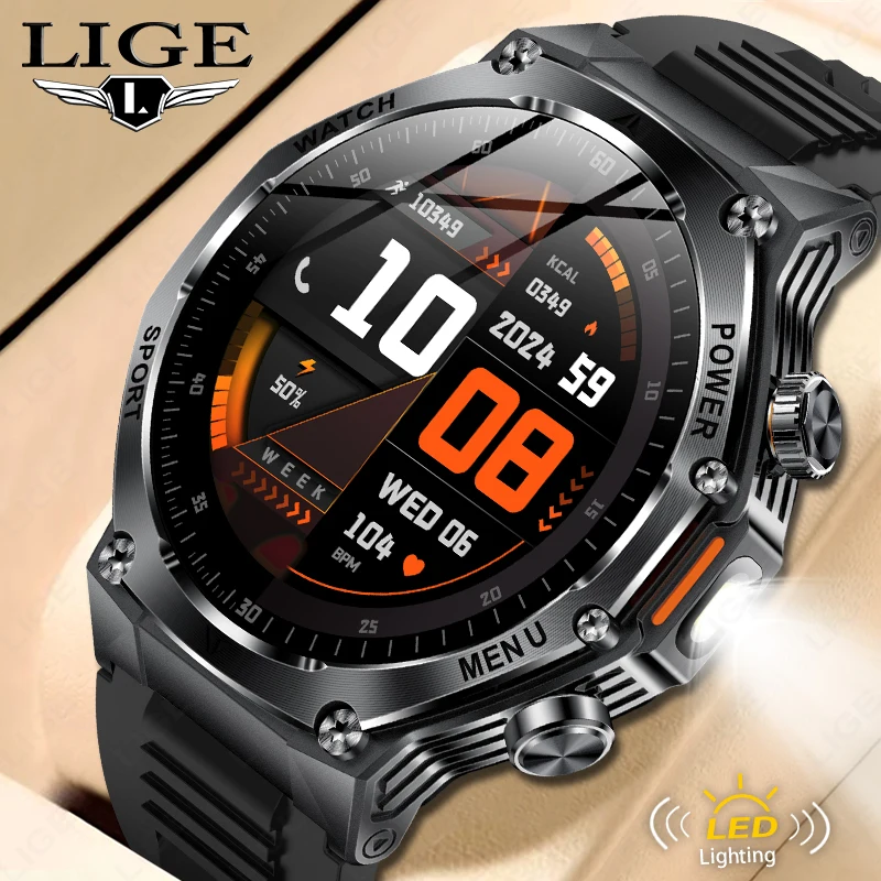LIGE Neue Männer 800 mAh Ultra Lange Batterie Lebensdauer Wasserdichte Intelligente Uhr Outdoor Sport Uhren Bluetooth Anruf Militär Smartwatch 2025 Image