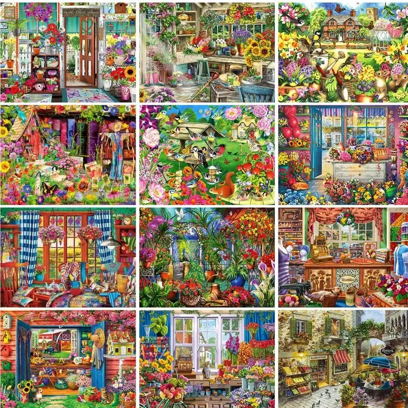 PhotoCustom Modernes Malen nach Zahlen auf Leinwand Blumen Haus handgemachte Zeichnung auf Zahlen für Erwachsene Wandkunst Diy Geschenk Erwachsene Cr Image