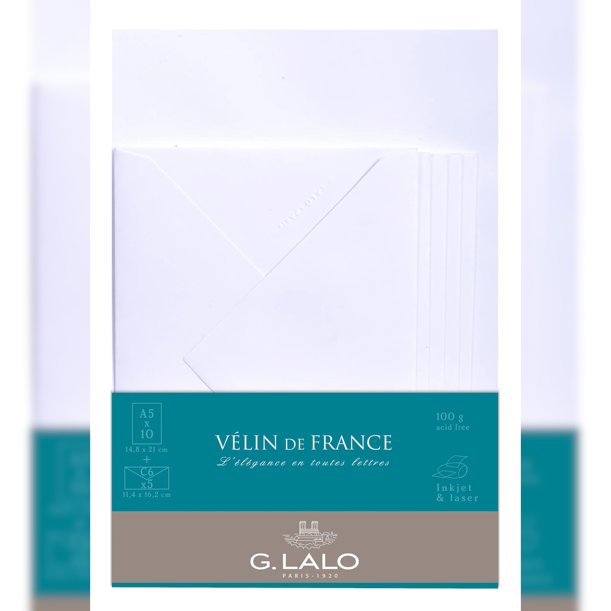 G.Lalo 5x Lalo, Korrespondenzset, 10 Blatt A5 und 5 Umschläge C6, Vélin de France - Weiß 61700L Image