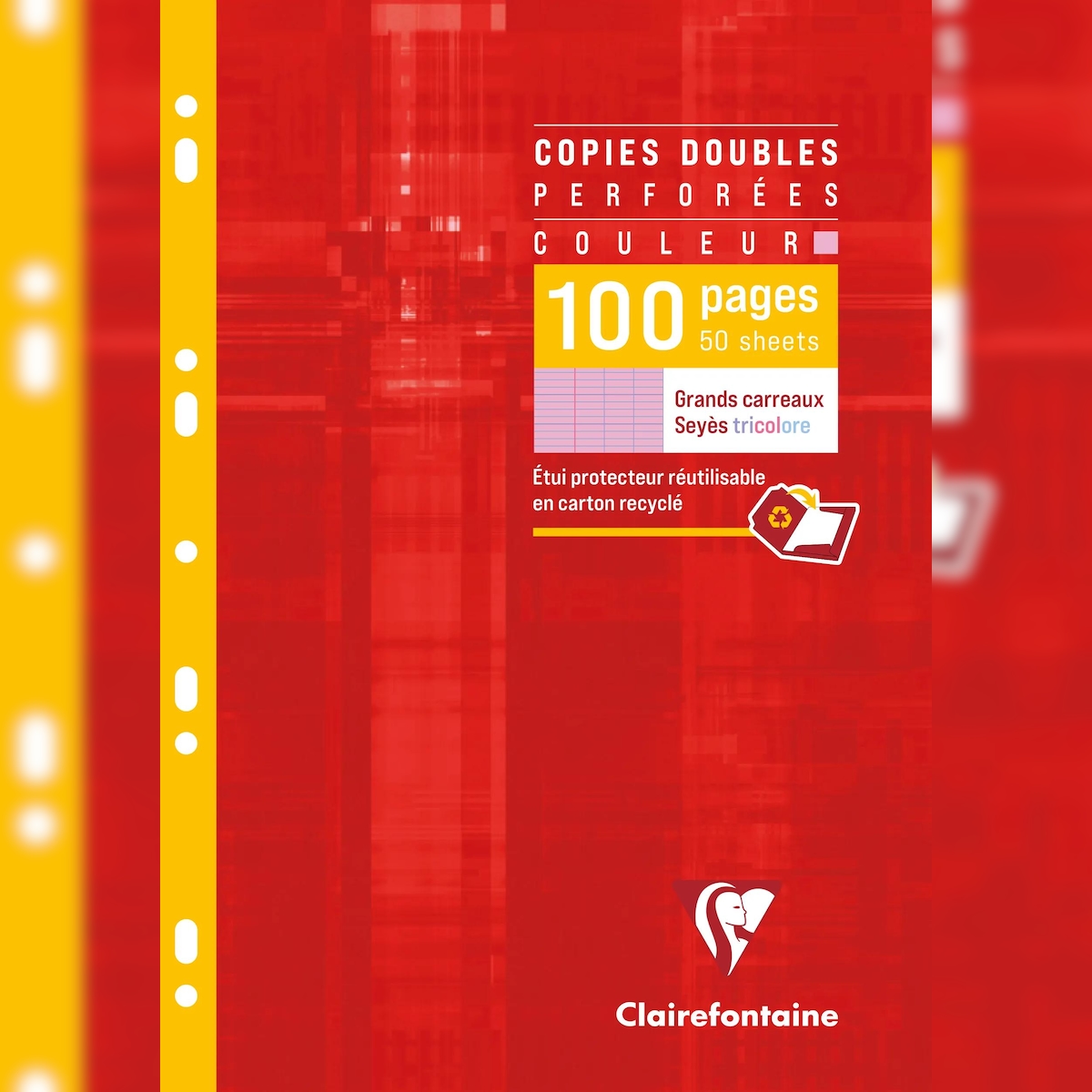 Clairefontaine 10x Farbige Klausurbogen (Doppelblätter) A4, Packung mit 100 Seiten 90g, gelocht, französische Lineatur Seyès - 4743C Image