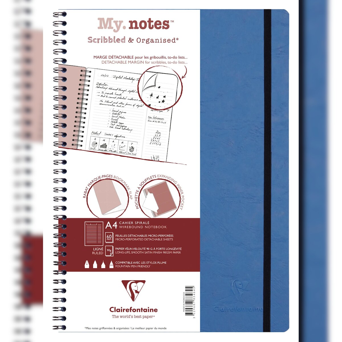 Clairefontaine 5x My.Notes Age Bag, Spiralheft A4, 60 Blatt 90g, liniert mit Kopfleiste, abtrennbar, mikroperforiert - Blau 783464C Image