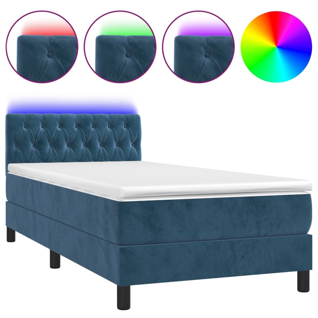 vidaXL Boxspringbett mit Matratze & LED Dunkelblau 90x190 cm Samt Image