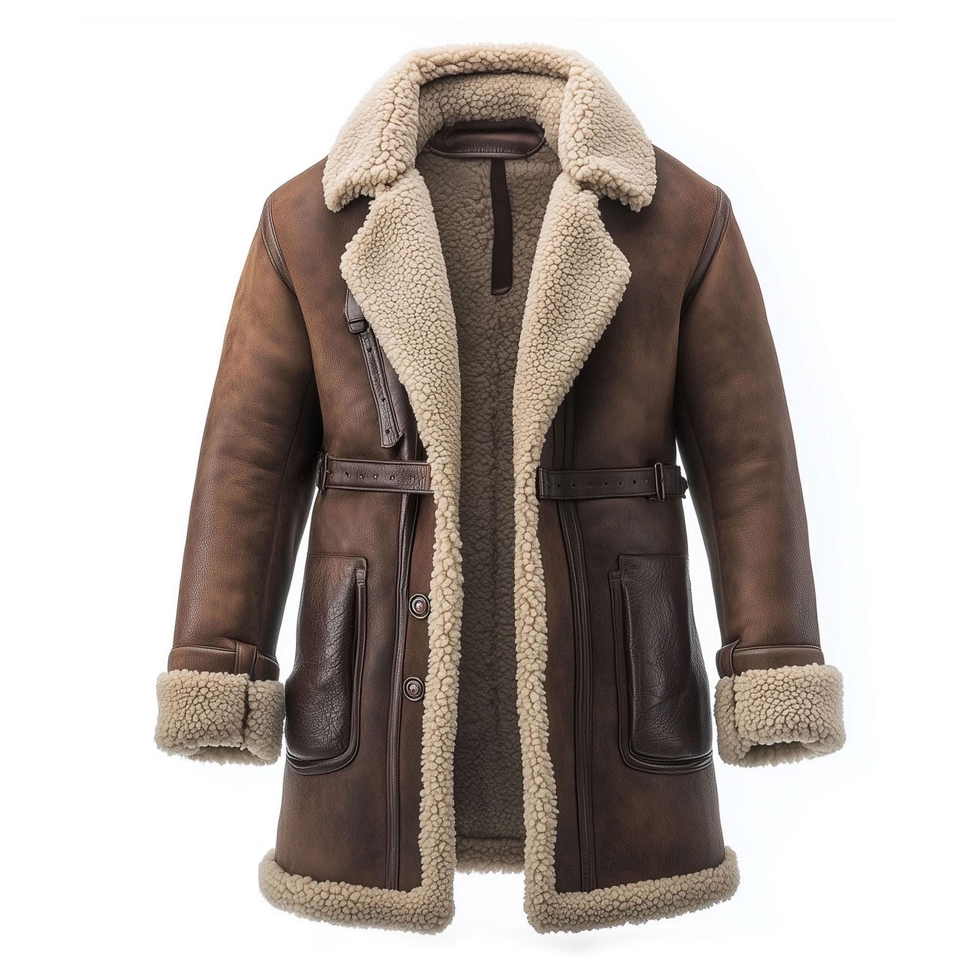 Cappotto in pelle marrone shearling, vera pelle di pecora, pelliccia di pelle, B3 Bomber, giacca da aviatore per uomo