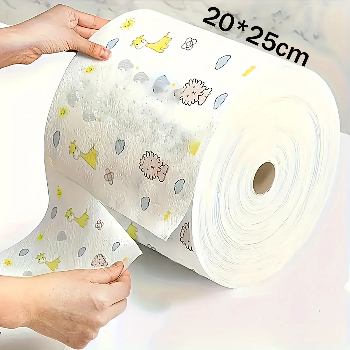 1 rotolo di carta da cucina usa e getta, straccio stampato pigro, panni per la pulizia in stile cartone animato, panno non tessuto, tampone abrasivo, prodotti per la pulizia