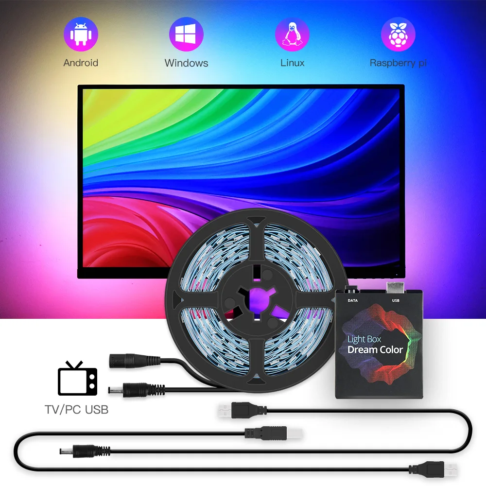 Ambient TV PC Monitor retroilluminazione schermo sincronizzazione del colore che scorre effetto multicolore LED Light Strip Kit DC5V USB Atmosphere Decor Light