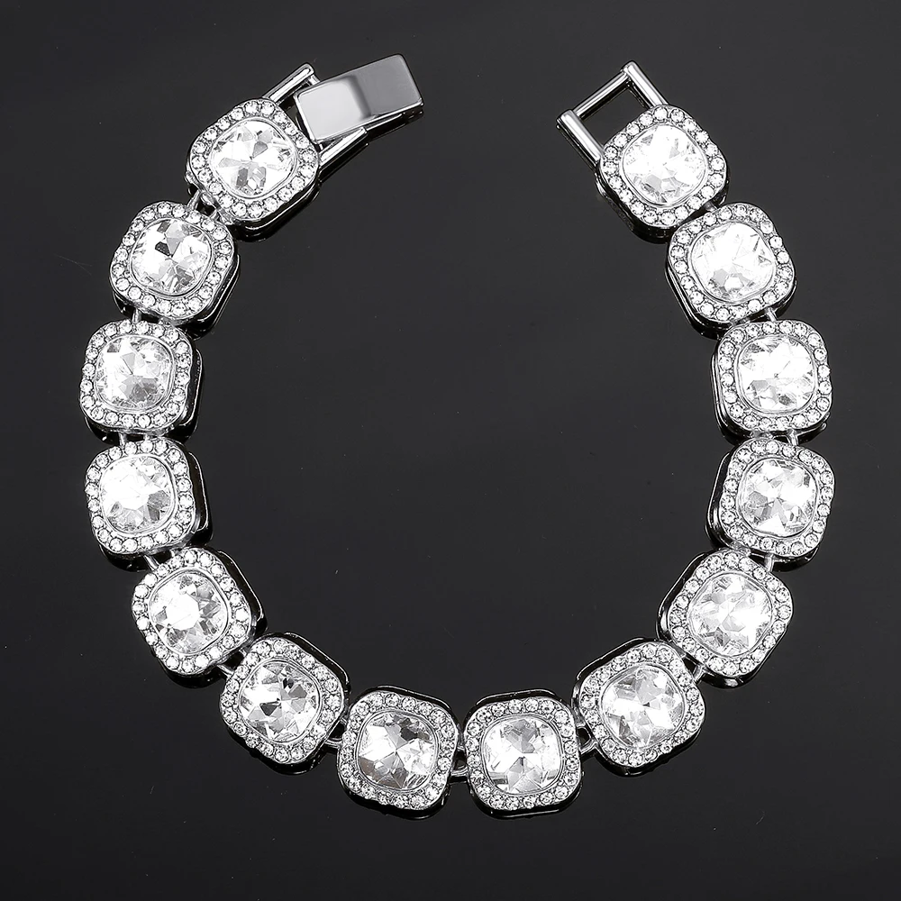 Bracciale da tennis in cristallo da 13 mm Braccialetti a catena ghiacciata per donna Uomo Bling Strass rosa Bracciale da donna Hip Hop Gioielli di moda