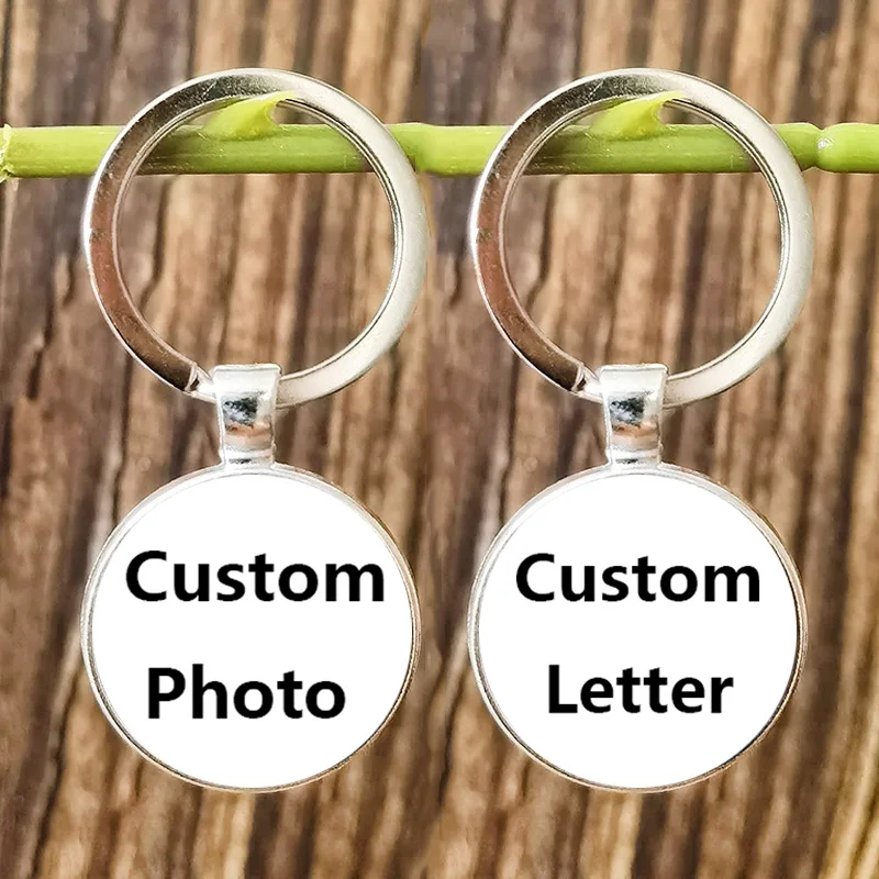 Portachiavi personalizzato con ciondolo Logo personalizzato Nome Lettera Foto Portachiavi in vetro