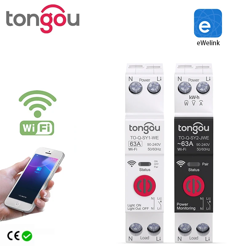 Ewelink TONGOU 1P + N 63A 110V 220V WIFI Smart Switch contatore di energia kWh misurazione interruttore timer relè protezione casa intelligente