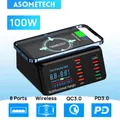 Stazione di ricarica USB da 100 W a 8 porte con schermo di ricarica digitale di ricarica wireless QC3.0 PD3.0 ricarica rapida per iPhone 14 13 Xiaomi