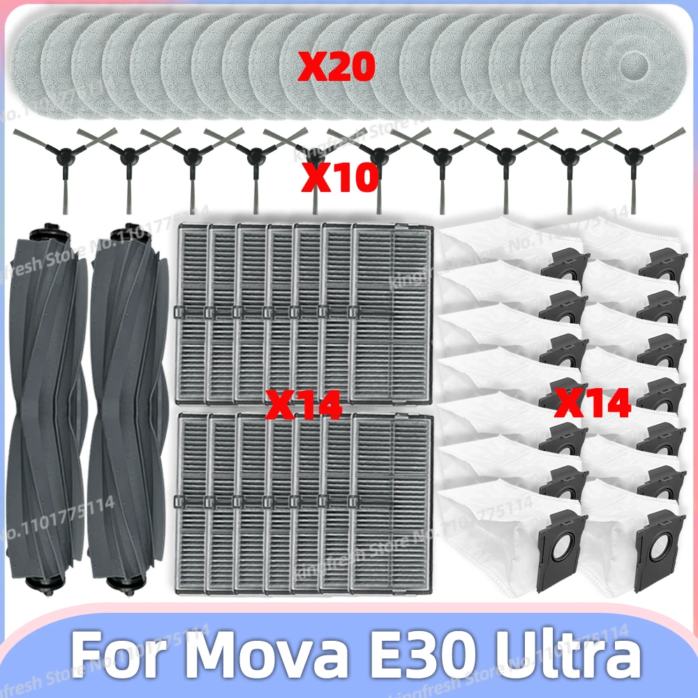 Compatibile per Mova E40 Ultra/Mova E30 Ultra, Trouver E30 Ultra/E40 Ultra, Dreame L30 Ultra S / L10s Pro Ultra Heat ) Parti Rullo Tricut Principale Spazzola Laterale Filtro Panno per Mop Sacco per la