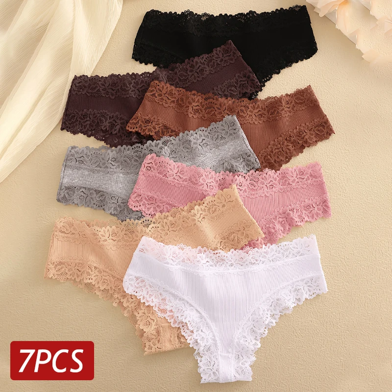 7 pezzi/set mutandine di pizzo sexy da donna mutandine brasiliane di cotone senza cuciture ragazze traspiranti biancheria intima sexy a vita bassa lingerie morbida femminile