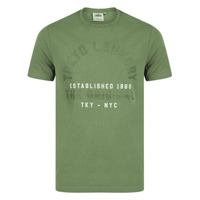 T-Shirts Lewes Vintage Retro Motif Cotton Jersey T-Shirt in Sea Spray Green / S - Tokyo Laundry