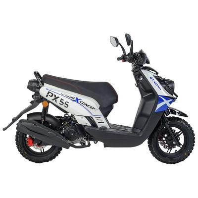 Motorroller GT UNION "PX55 Cross Conzept 25", blau (weiß, blau, schwarz, schwarz), Motorroller & Mofas, 25 km/h, Luftgekühlter Motor, B:83cm H:112cm L:192cm