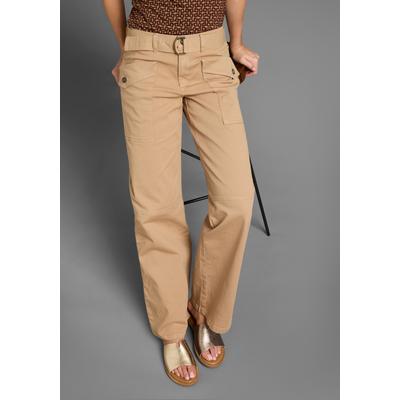 Cargohose DELMAO, Damen, Gr. 40 (M), N-Gr, beige, Web, Obermaterial: 98% Baumwolle, 2% Elasthan, unifarben, casual, figurbetont lang, Hosen, mit modische großen Eingrifftaschen Image