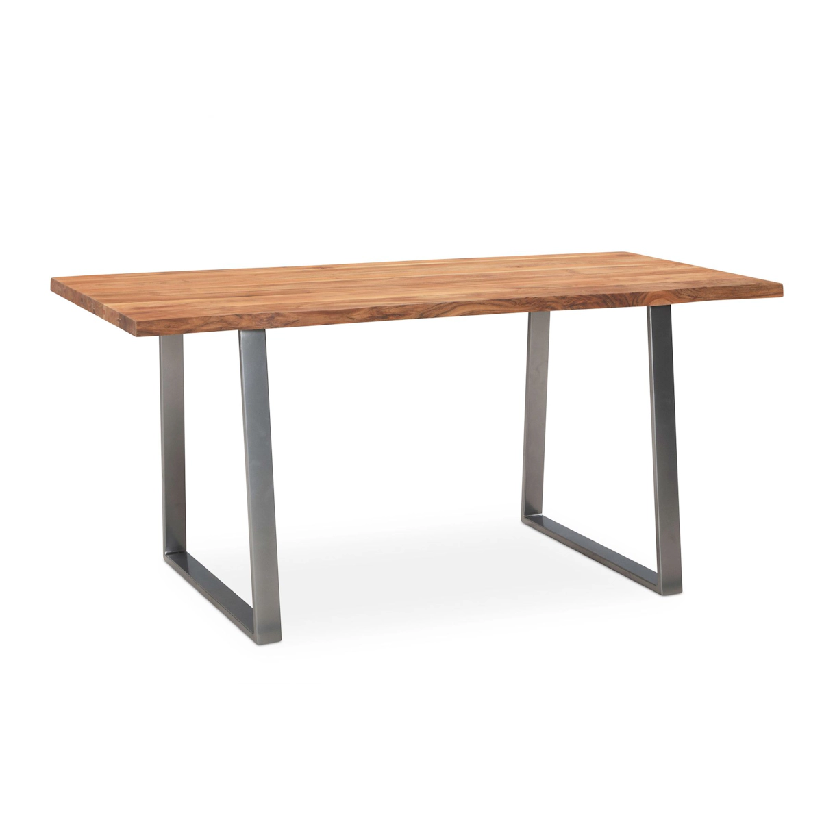 KADIMA DESIGN Schreibtisch 160x80x76 cm Akazie Massivholz / Metall Computertisch Baumkante, Homeoffice Bürotisch Massiv mit Trapezbeinen in Chrom, Holztisch Image