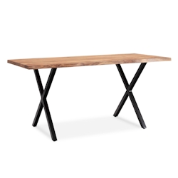 KADIMA DESIGN Schreibtisch 120x60x76 cm Akazie Massivholz / Metall Computertisch Baumkante, Homeoffice Bürotisch Massiv mit X-Beinen in Schwarz, Holztisch Image