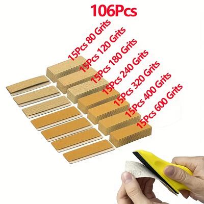 "TEMU 15/36/106pcs Mini Sanding Kit, Medium Grit Aluminum Oxide Sandpaper, Plastic Handle, For Wood Crafts & Tight , With 3.5"x1" Sanding" Image