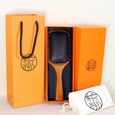 TEMU 1pc Luxury Wood Hair Brush With Air Cushion, Nylon Bristle Finishing Comb For Normal Hair, Massage Wooden Hairbrush With Premium Gift Box And Carry Bag Image