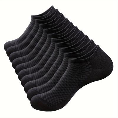 TEMU 10 Pairs Men's Bamboo Ankle Socks Summer Thin Plain Daily Low Cut Sneaker Trainer Socks Breathable Invisible Short Socks Black White Image