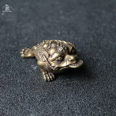 Solide Messing Kröte Figuren Große Tee Haustier Tisch Spielzeug Ornament Dekoration Handwerk Zubehör Image