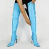 LAIGZEM Frauen Oberschenkel Hohe Stiefel Seitlichem Reißverschluss Kunstleder Schlanke Heels Stiefel Über Knie Botas Mujer Schuhe Frau Große Größe 39 41 45 47