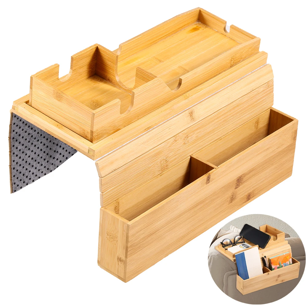 Bambus-Couch-Getränkehalter, rutschfeste Sofa-Armlehnen-Tablett, faltbar, multifunktionaler Sofa-Getränkehalter für ferngesteuerte Tassen, Snacks