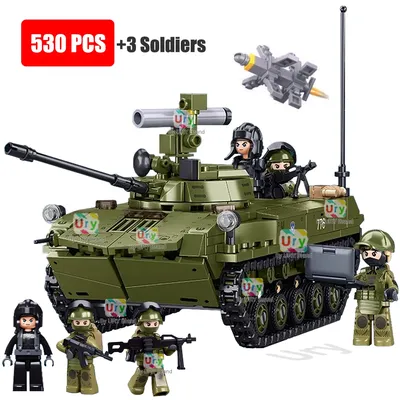 Sluban 2in1 Militär WW2 Kampf Aratrooper Panzer BMD-2S Armee Fahrzeug Waffe Modell Ziegel Bausteine Image