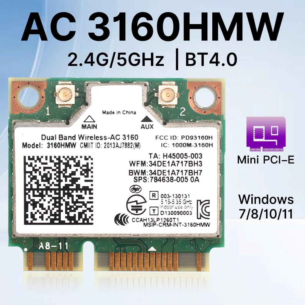 AC3160 Dual Band 2,4G/5Ghz AC3160HMW Halb Mini PCI-Express Drahtlose Laptop Karte 802,11 ac Wlan + BT4.0 Für Drahtlose Wlan Wifi Karte Image