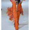Wildleder Orange Quaste Dekor Stiefel Klobige High Heels Große Größe Schuhe für Frauen Spitz Herbst Schuhe 2025, Zapatos Para Mujere