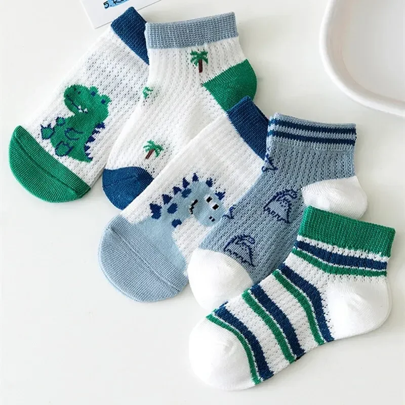 5Pairs Kinder Socken Sommer Baumwolle Jungen Mädchen Socken Nette Atmungsaktive Cartoon Für Kinder Baby Socke Mesh Dünne Casual Socken Image