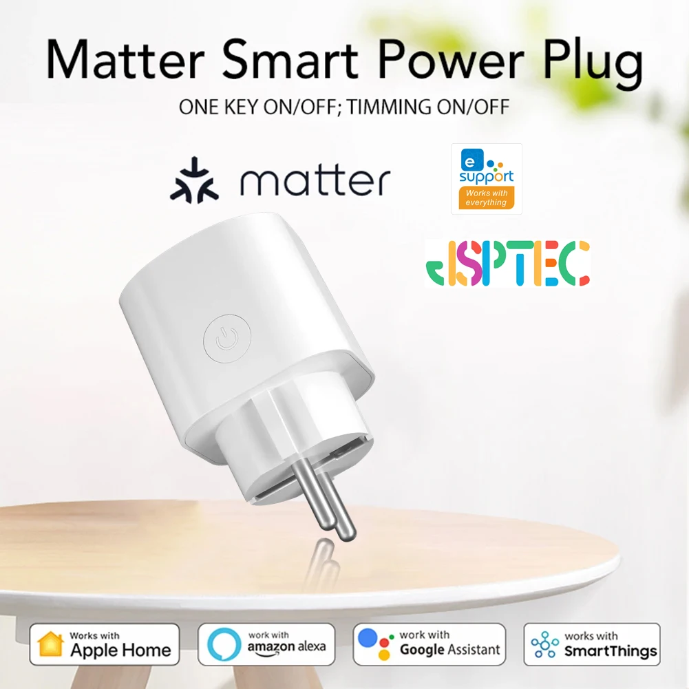 JSPTEC Smart EU Plug Matter WiFi-Buchse 16A Timer-Steckdose unterstützt Apple Homekit mit Google Home Alexa Image
