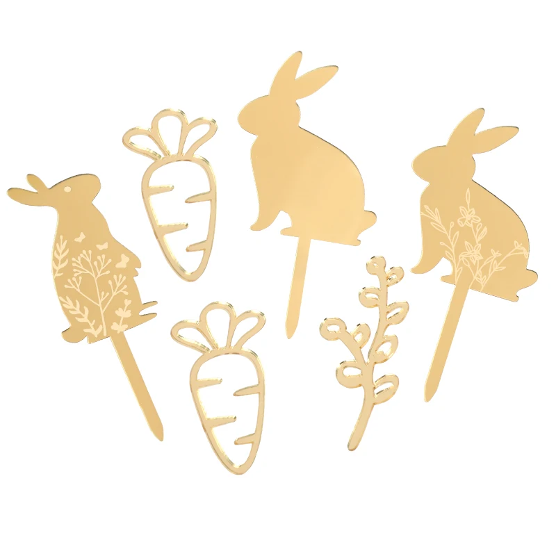 3/5 stücke Ostern Kaninchen Kuchen Topper Acryl Hase Karotte Cupcake Topper Frohe Ostern Party Dekoration DIY Dessert Dekor Zubehör Image