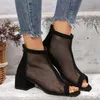 2024 sommer Boot Zapatos Chaussures Femme Zipper Platz High Heel Leopard Frau Schuhe Frauen Mesh Wildleder Stiefeletten Größe 43