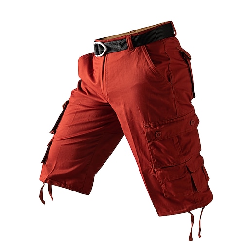 Herren Capri-Cargo-Shorts Cargo-Shorts Caprihose Shorts Sommershorts Reißverschluss Mehrere Taschen Klappentasche Einfach Komfort Atmungsaktiv Knielang Outdoor Urlaub Sportlich Lässig Rot Khaki Image