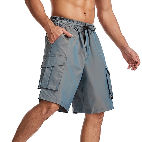 Herren Cargo-Shorts Shorts Bermudashorts Freizeitshorts Baggy Mehrere Taschen Gerader Schnitt Einfach Atmungsaktiv Feuchtigkeitsableitend Knielang Outdoor Lässig Laufen Mode Streetwear Rote Blau Image