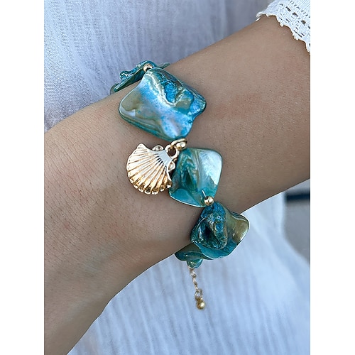 Boho-Strand-Seestern-Halskette – handgefertigter Schmuck mit blauem Stein- und Muschelanhänger für Frauen, vom Meer inspirierte Statement-Halskette für Sommer, Urlaub und Freizeitkleidung Image