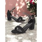 Women's Suede Block Heel Sandals – Elegant Rhinestone Ankle Strap Open-Toe Shoes for Parties, Weddings and Evening Events