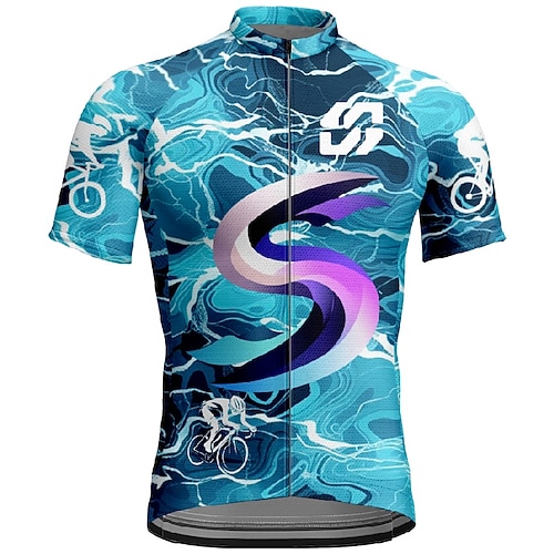 Herren Radtrikot Geometrisch Kurzarm Fahhrad T-Shirt Trikot mit 3 Gesäßtaschen Mountainbike MTB Schnelltrocknend Anatomisches Design Feuchtigkeitsableitend Atmungsaktiv Sport Dunkelmarine Blau Image