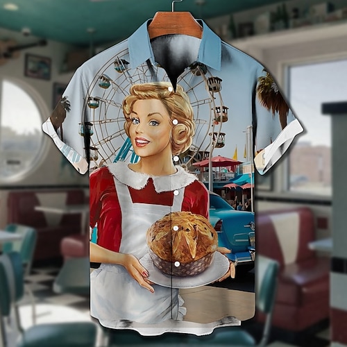 Bluse / Hemd Retro Poster Retro-Mädchen 1950er Retro Vintage Grafik für Herren Erwachsene 3D-Druck für Maskerade Täglich Urlaub Party Image